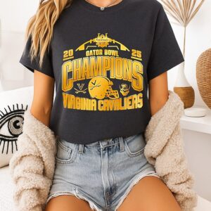 Virginia Cavaliers 2025 Taxslayer Gator Bowl Champions Helmet Gold T-Shirt