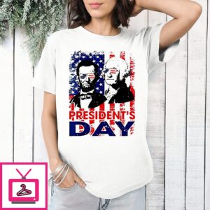 Washington And Lincoln USA Flag President’s Day Retro Tribute T-Shirt