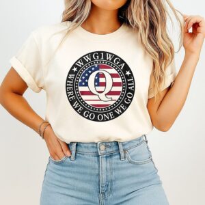Wwg1 Wga Where We Go One We Go All Qanon Flag Emblem T-Shirt
