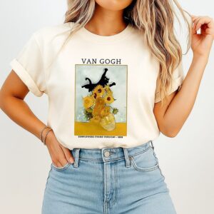 Cat Attacks Vase Van Gogh T-Shirt
