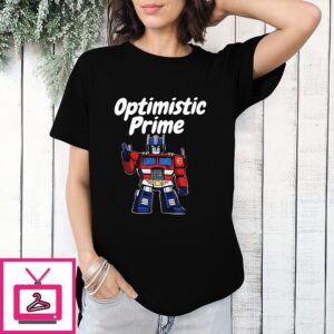Elon Musk Wearing Optimistic Prime Transformers Cartoon T-Shirt