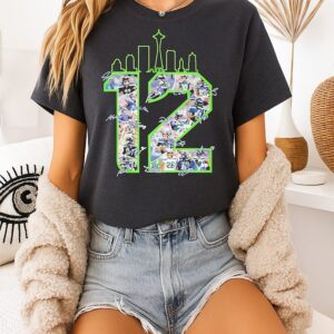 Seattle Seahawks 2025 Super Bowl Lx Champions 12 Player Signatures T-Shirt