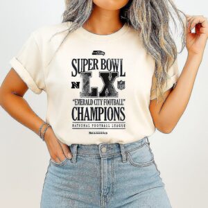 Seattle Seahawks Super Bowl Lx Champions Emerald City Football Logo T-Shirt