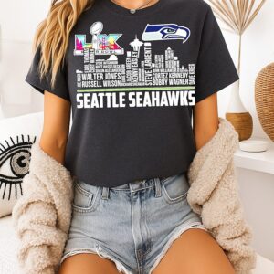 Seattle Seahawks Super Bowl Lx Player Names City Skyline T-Shirt