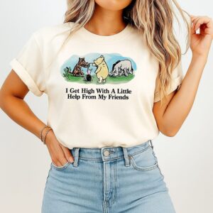 Winnie The Pooh I Get High With A Little Help From My Friends Disney Cartoon T-Shirt