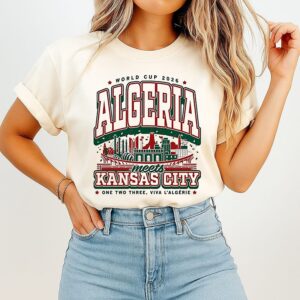 Algeria Meets Kansas City World Cup 2026 One Two Three Viva L’algerie Skyline T-Shirt