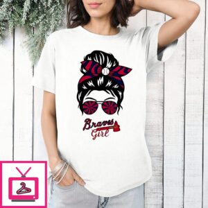 Atlanta Braves Girl Messy Bun Glasses T-Shirt