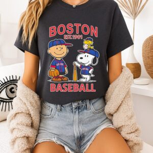 Charlie Brown And Snoopy X Boston Red Sox Basketball Est 1901 T-Shirt