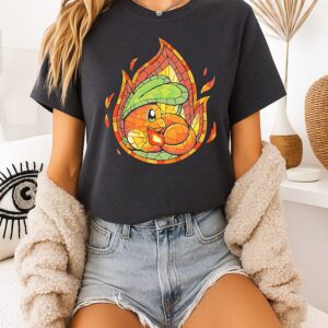 Charmander Pokémon Mosaic Fire Stained Glass T-Shirt