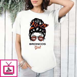 Denver Broncos Girl Messy Bun Glasses T-Shirt