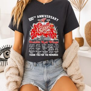 Detroit Red Wings 100th Anniversary 1926-2026 Signature Thank You For The Memories T-Shirt