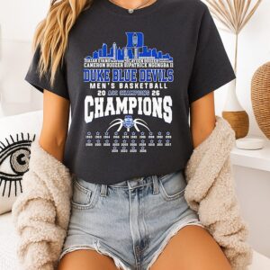 Duke Blue Devils Acc Champions 2026 Player Name City Skyline T-Shirt