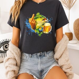 Fish And Beer Smoking Middle Finger T-Shirt