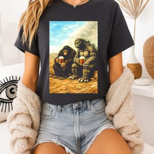 Godzilla And Kong With Beers Funny And Relaxing Moments T-Shirt