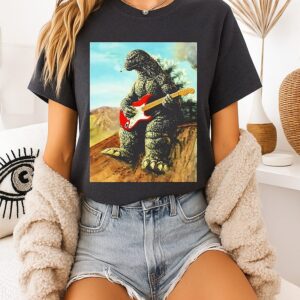 Godzilla Playing Guitar And Smoking T-Shirt