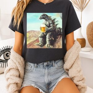 Godzilla With Beer And Smoking Relaxing Moment T-Shirt