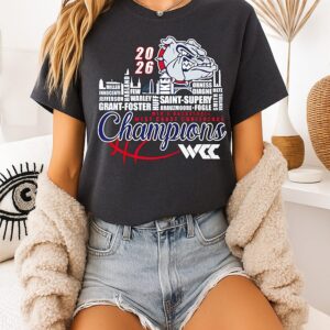 Gonzaga Bulldogs 2026 Wcc Men’s Basketball Champions Player Names City Skyline T-Shirt