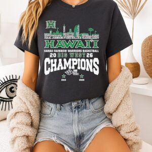 Hawai’i Rainbow Warriors Big West Champions 2026 Player Name City Skyline T-Shirt