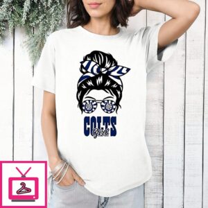 Indianapolis Colts Girl Messy Bun Glasses T-Shirt