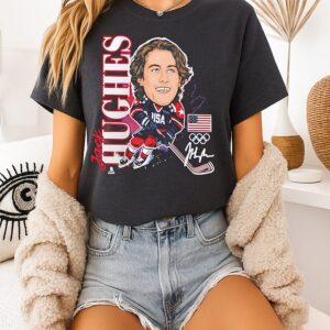 Jack Hughes US Men’s Olympic Hockey Gold Medal Caricature T-Shirt