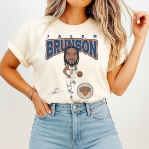 Jalen Brunson New York Knicks Hardwood Comic Signature T-Shirt