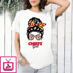 Kansas City Chiefs Girl Messy Bun Glasses T-Shirt