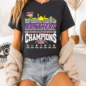 Northern Iowa Panthers 2026 Mvc Men’s Basketball Tournament Champions Player Name T-Shirt
