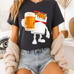 Pack Of Cigs With Beer Drinking Beer Smoking Cigarettes T-Shirt