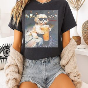 Shih Tzu Drinking Iced Coffee T-Shirt