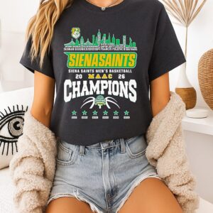 Siena Saints Maac Men’s Basketball Champions 2026 Player Name City Skyline T-Shirt