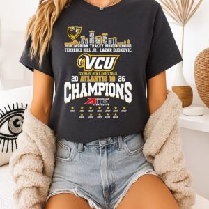 Vcu Rams Men’s Basketball Atlantic 10 Champions 2026 Player Name City Skyline T-Shirt