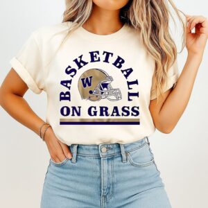 Washington Huskies Football Basketball On Grass Helmet T-Shirt