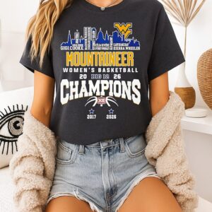 West Virginia Mountaineers Women’s Basketball Champions 2026 Player Names City Skyline T-Shirt