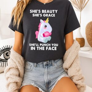 Boxing She’s Beauty She’s Grace She’ll Punch You In The Face Unicorn T-Shirt