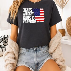 Cigars Whiskey Guns And Freedom America Flag T-Shirt