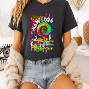 Hippie July Girls Are Sunshine Mixed With A Little Hurricane America Flag T-Shirt
