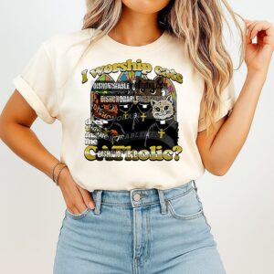 I Worship Cats Does That Make Me Catholic Collage Graphic T-Shirt