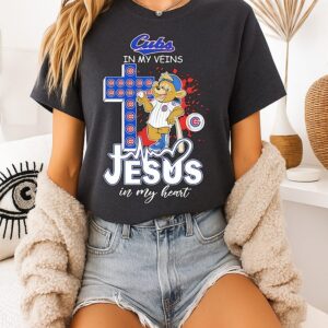 2026 Chicago Cubs Baseball Mascot In My Veins Jesus In My Heart T-Shirt