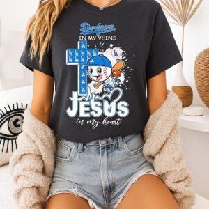 2026 Los Angeles Dodgers Baseball Mascot In My Veins Jesus In My Heart T-Shirt