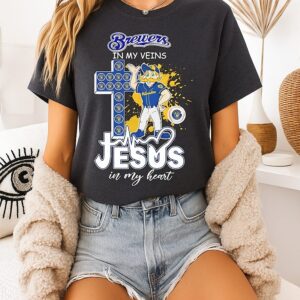2026 Milwaukee Brewers Baseball Mascot In My Veins Jesus In My Heart T-Shirt
