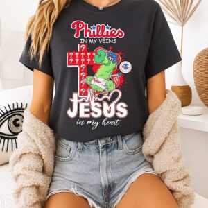 2026 Philadelphia Phillies Baseball Mascot In My Veins Jesus In My Heart T-Shirt