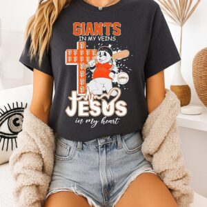 2026 San Francisco Giants Baseball Mascot In My Veins Jesus In My Heart T-Shirt