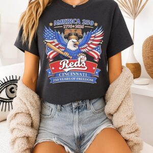 Cincinnati Reds America 1776 2026 250 Years Of Freedom Bald Eagle Patriotic T-Shirt