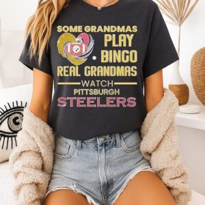 Some Grandmas Play Bingo Real Grandmas Watch Pittsburgh Steelers Diamond Heart T-Shirt