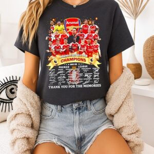 Arsenal Fc Champions 2025-26 Premier League Thank You For The Memories Signatures T-Shirt