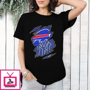 Buffalo Bills And New York Yankees Two Teams One Heart Scratch T-Shirt