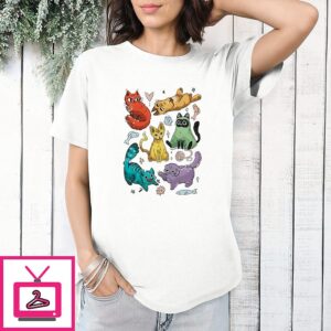 Cat Love Rainbow Collage Graphic T-Shirt