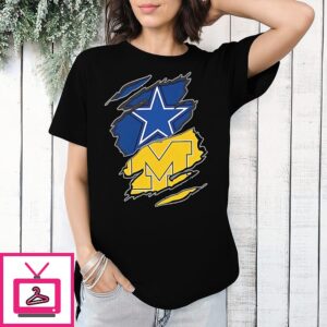 Dallas Cowboys And Michigan Wolverines Two Teams One Heart Scratch T-Shirt