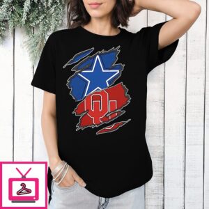 Dallas Cowboys And Oklahoma Sooners Two Teams One Heart Scratch T-Shirt