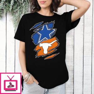 Dallas Cowboys And Texas Longhorn Two Teams One Heart Scratch T-Shirt